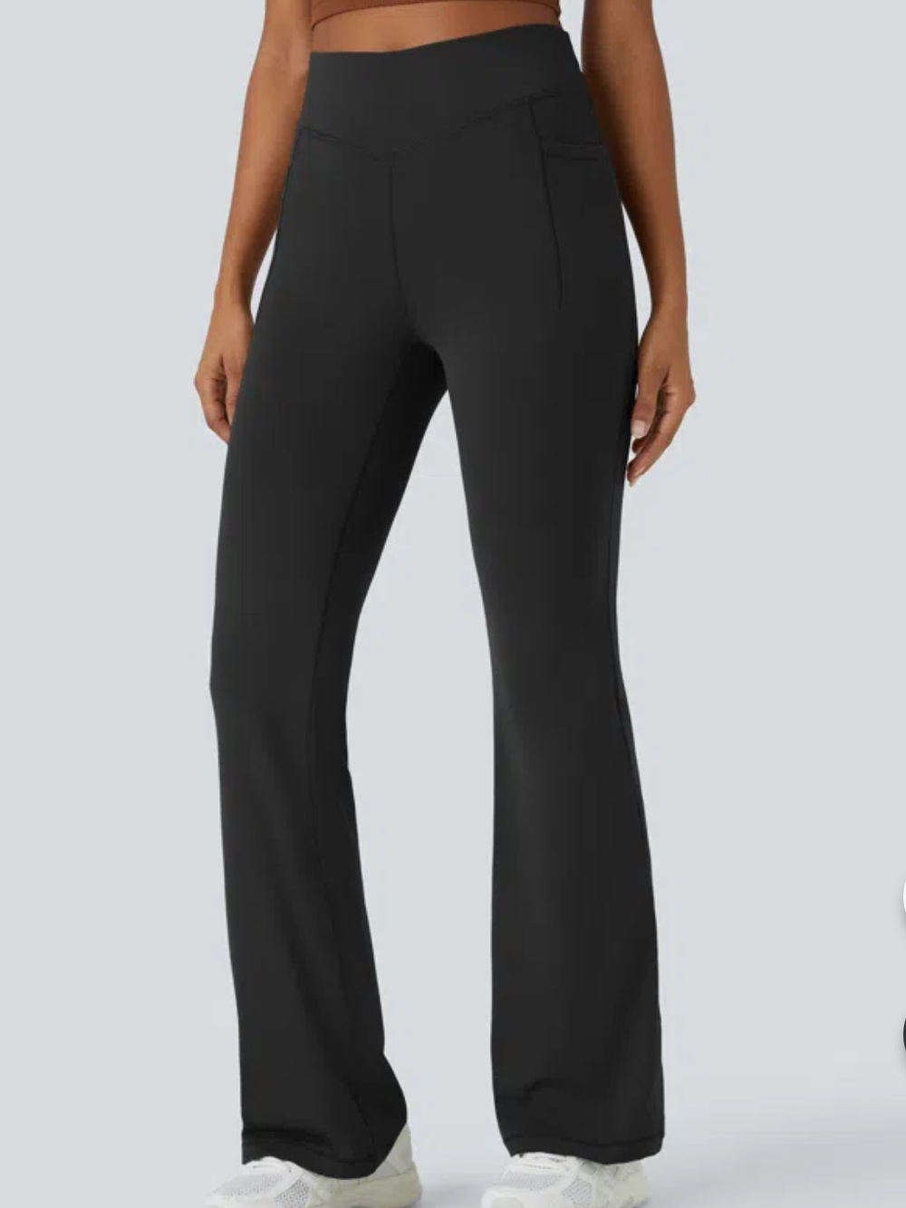 Halara UltraSculpt Flare Leggings XL Black Mid Rise Tummy Control Pockets NWT